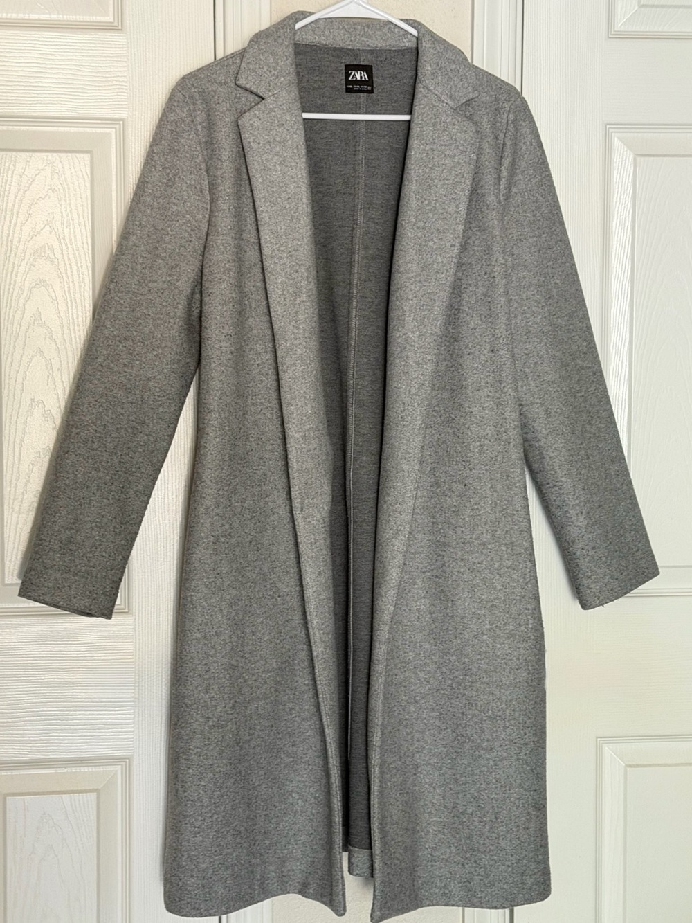 Zara Grey Open-Front Long Coat